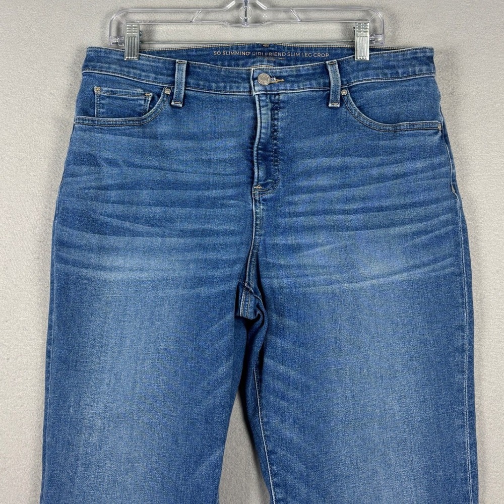 Chico's So Slimming Girlfriend Slim Leg Crop Frayed Hem Jeans 12 Blue - Picture 2 of 10